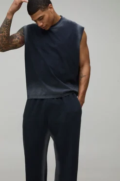 Ensemble Débardeur Et Jogger Oversize Effet Délavage Spray Coutures