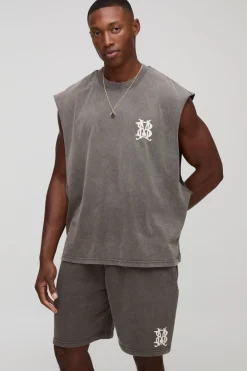boohooMAN Ensemble débardeur et short homme surdimensionné boxy lavé<Homme Survêtements