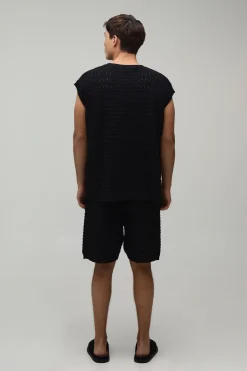 Ensemble Débardeur Et Short Oversize En Maille Ajourée Mélange Coton