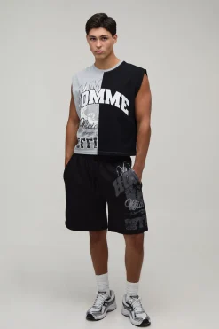 Ensemble Débardeur Oversize Avec Appliqué Homme Et Short Ample À Découpes