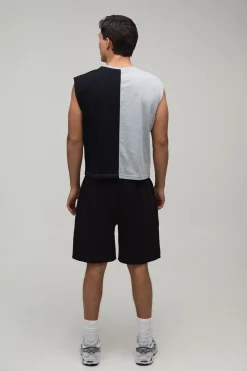 Ensemble Débardeur Oversize Avec Appliqué Homme Et Short Ample À Découpes