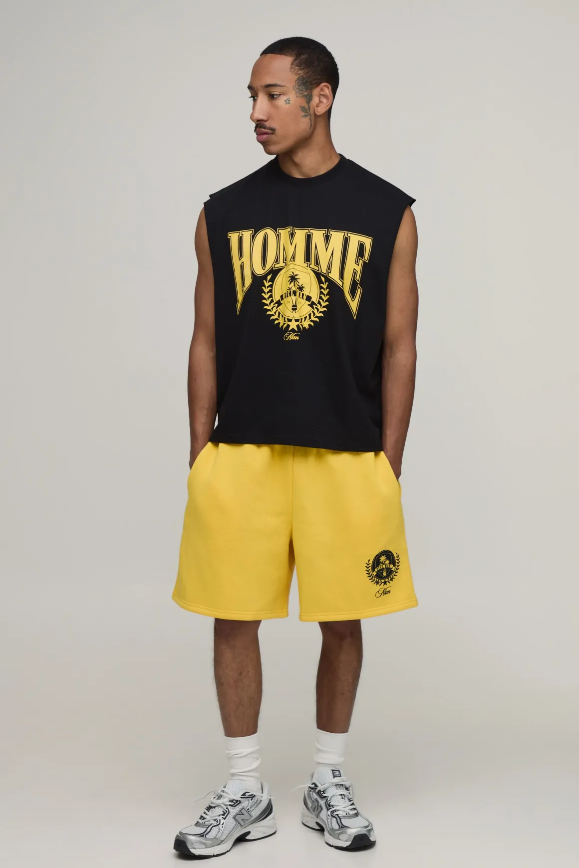 Ensemble Débardeur Oversized Boxy À Emmanchures Basses Et Short Ample Imprimé Homme