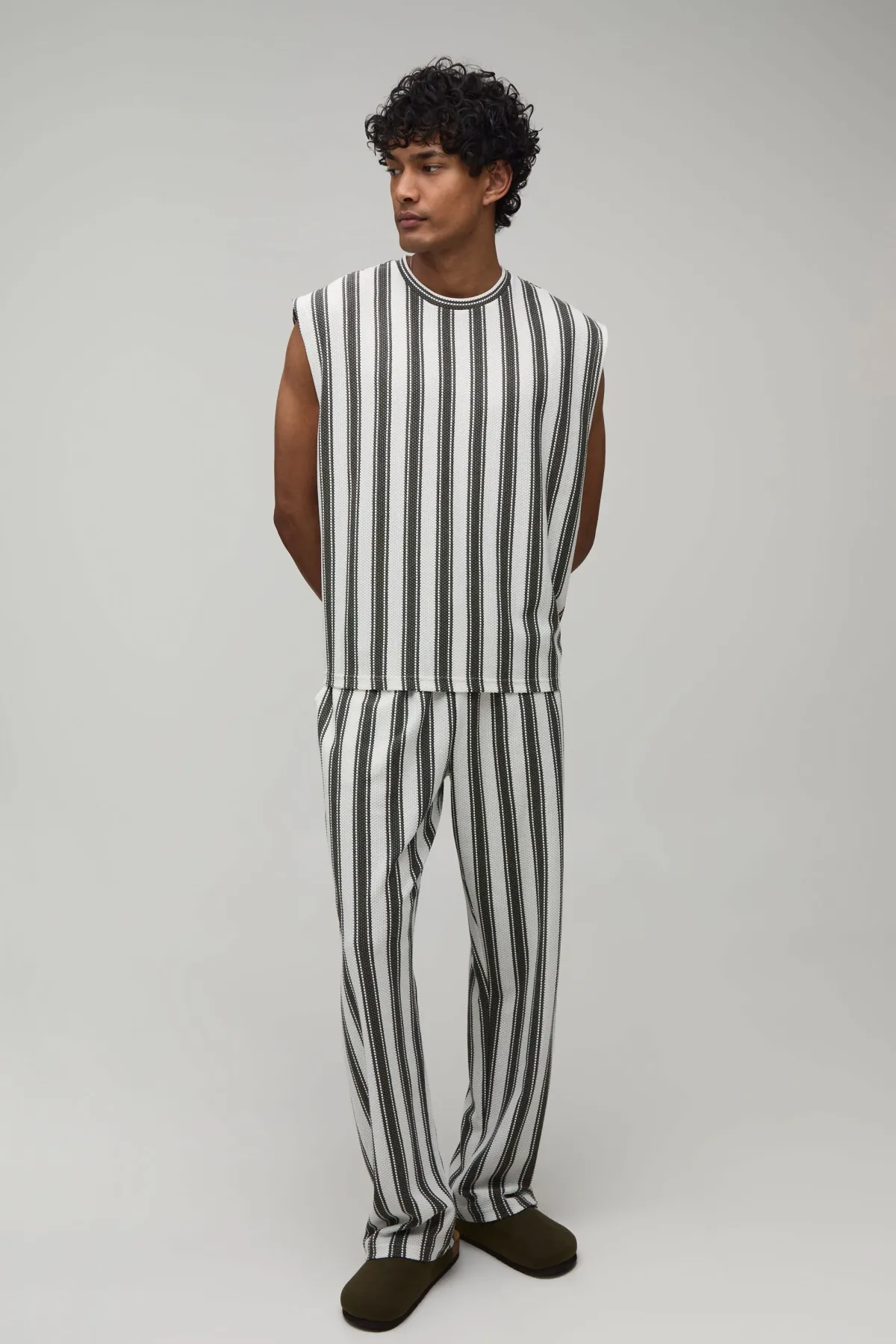 boohooMAN Ensemble Débardeur Rayé Oversize Ample À Épaules Tombantes Et Jogger<Homme Survêtements