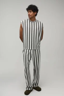 boohooMAN Ensemble Débardeur Rayé Oversize Ample À Épaules Tombantes Et Jogger<Homme Survêtements