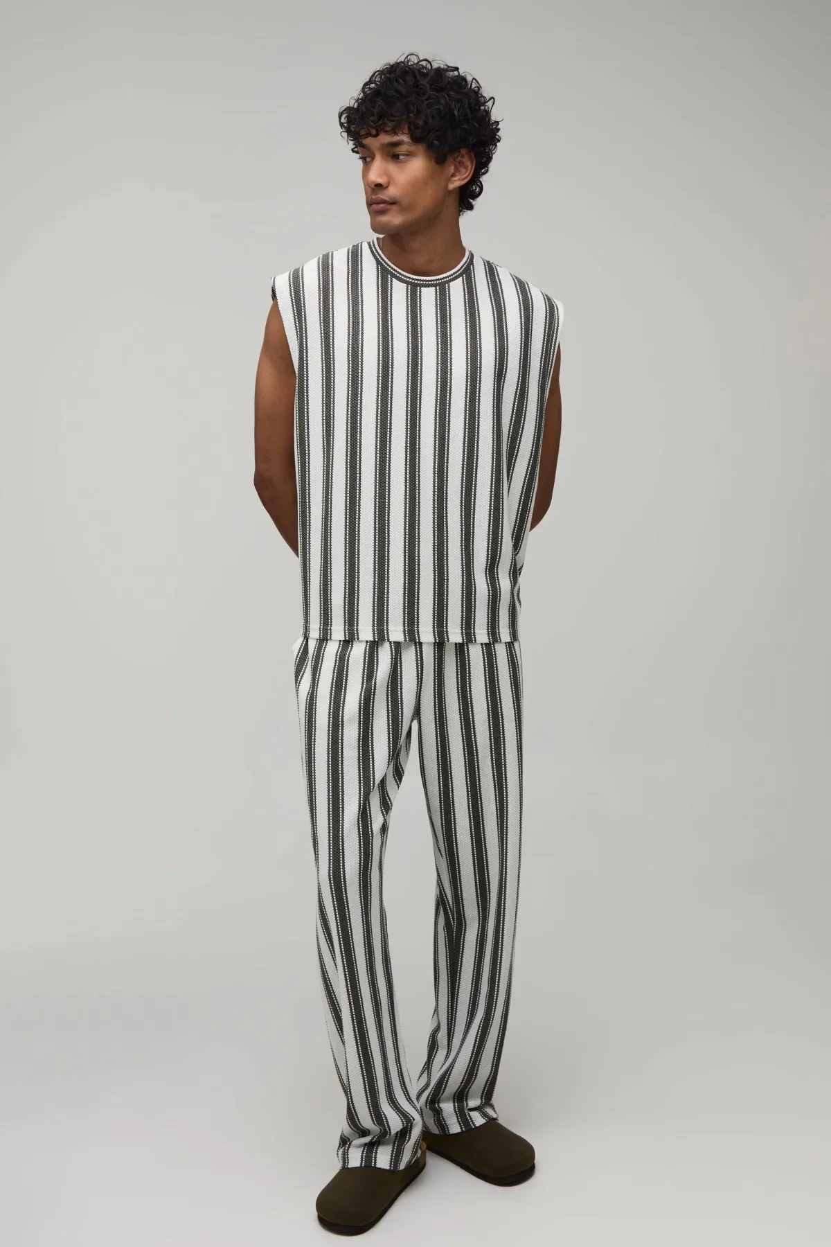 boohooMAN Ensemble Débardeur Rayé Oversize Ample À Épaules Tombantes Et Jogger<Homme Survêtements