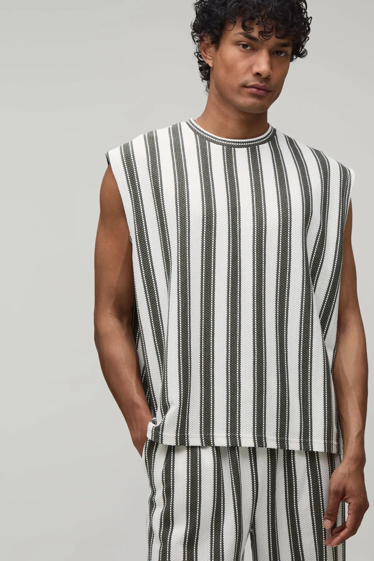 boohooMAN Ensemble Débardeur Rayé Oversize Ample À Épaules Tombantes Et Jogger<Homme Survêtements