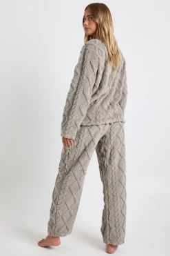Ensemble décontracté pull en polaire à motifs torsadés et pantalon