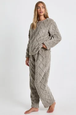 Ensemble décontracté pull en polaire à motifs torsadés et pantalon