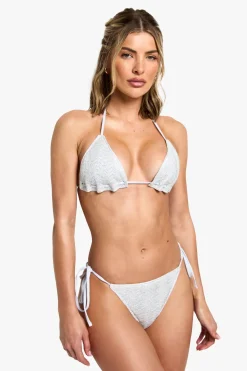 boohoo Ensemble de bikini haut triangle en crochet à bretelles contrastées et bas bikini à nouer sur le côté<Femme Maillots De Bain|Tenues De Plage