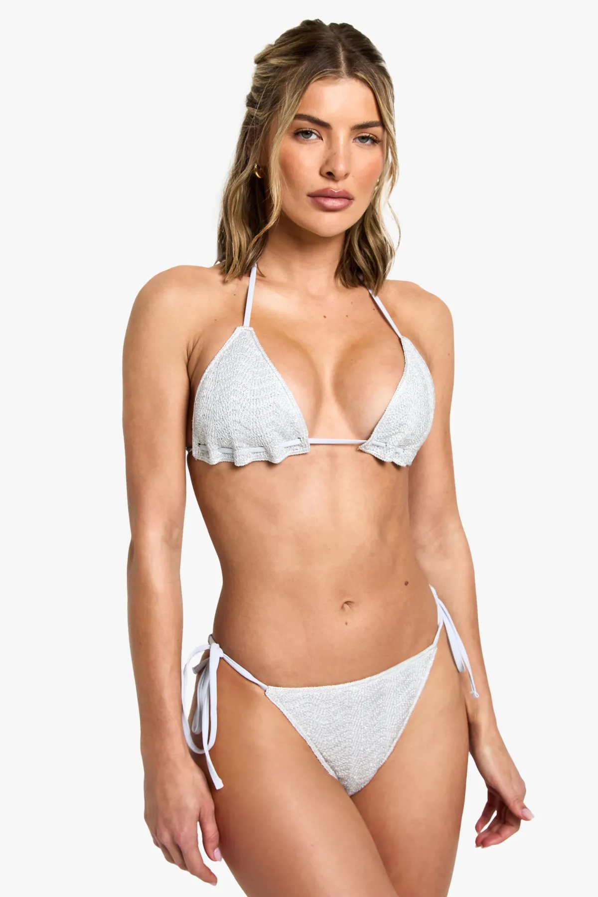 boohoo Ensemble de bikini haut triangle en crochet à bretelles contrastées et bas bikini à nouer sur le côté<Femme Maillots De Bain|Tenues De Plage