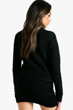 Ensemble de cardigan court tricoté Borg avec détail de poche et mini-jupe