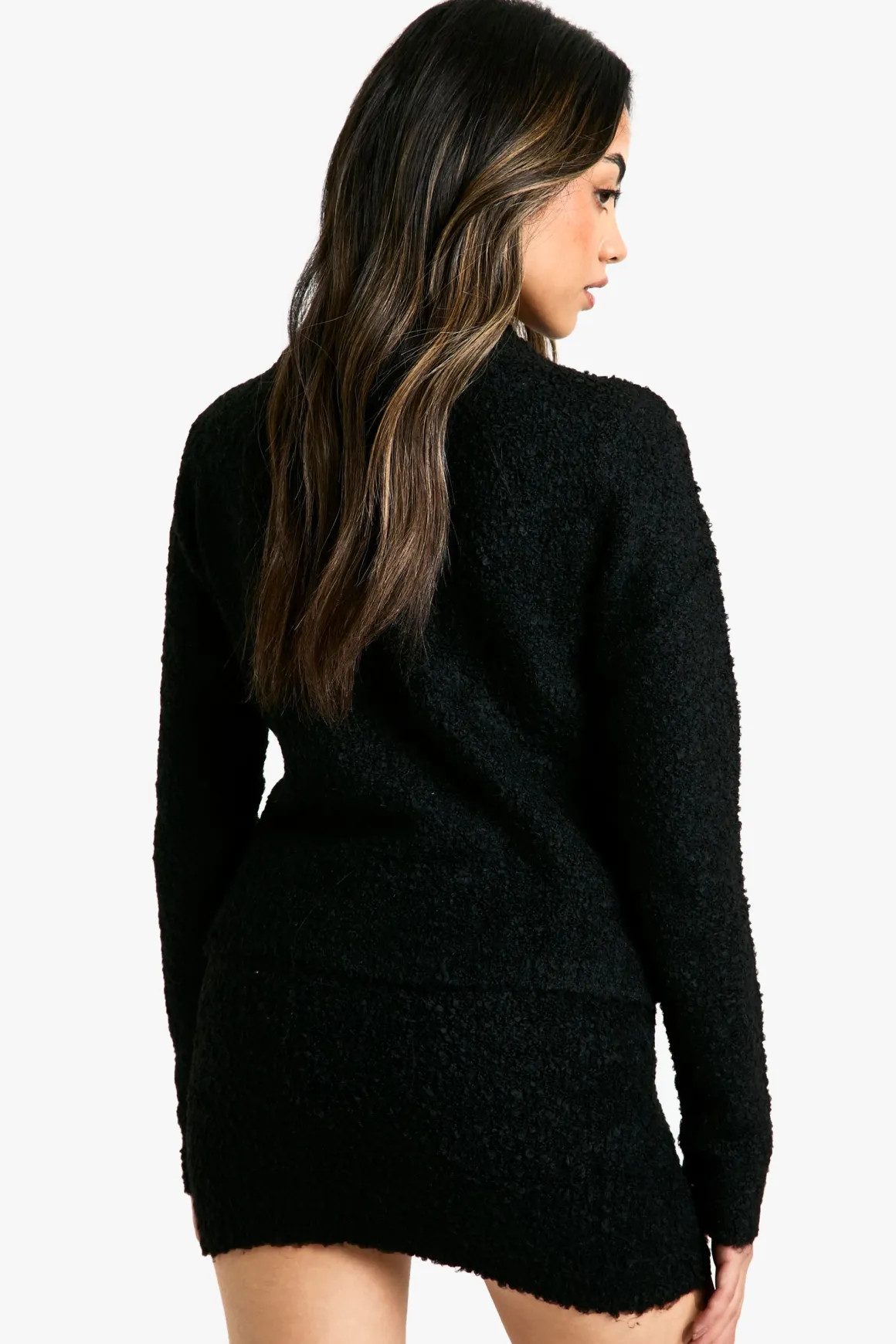 Ensemble de cardigan court tricoté Borg avec détail de poche et mini-jupe