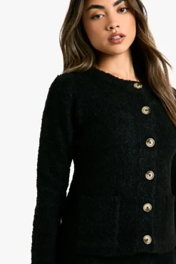 Ensemble de cardigan court tricoté Borg avec détail de poche et mini-jupe