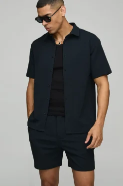 boohooMAN Ensemble de chemise à manches courtes en jersey à chevrons et short<Homme Ensembles|Tout Afficher