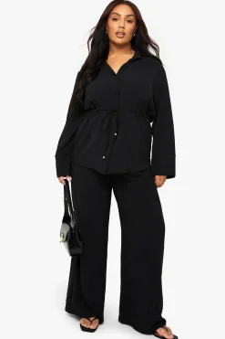 boohoo Ensemble de chemise tissée à nouer à la taille et pantalon grande taille<Femme Ensembles