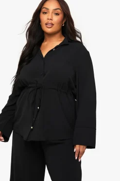boohoo Ensemble de chemise tissée à nouer à la taille et pantalon grande taille<Femme Ensembles