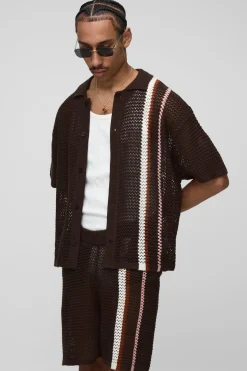 Ensemble de chemise tricotée à coupe boxy, point ouvert, blocs de couleurs et rayures