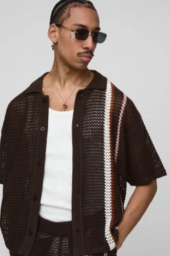 Ensemble de chemise tricotée à coupe boxy, point ouvert, blocs de couleurs et rayures
