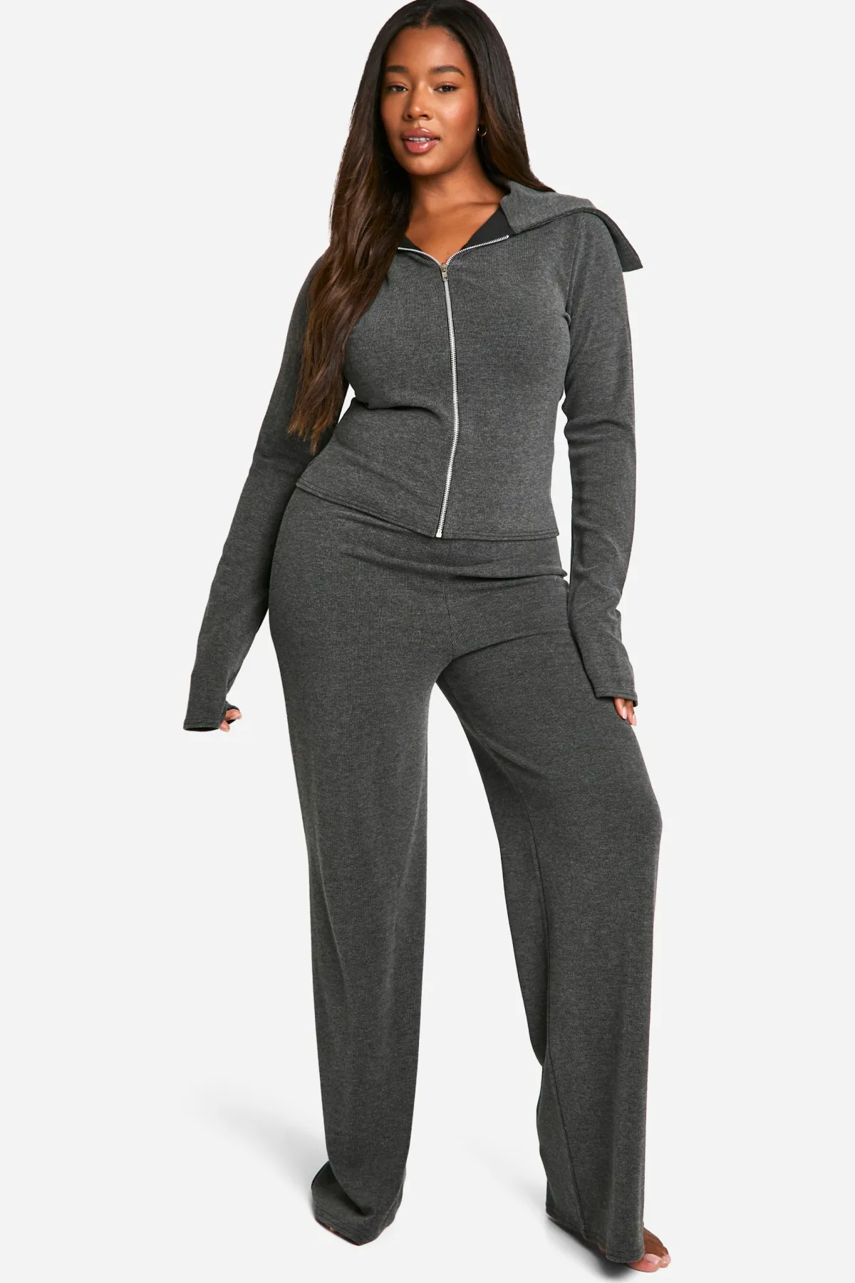 boohoo Ensemble de détente bicolore Plus – Haut zippé et pantalon<Femme Ensembles