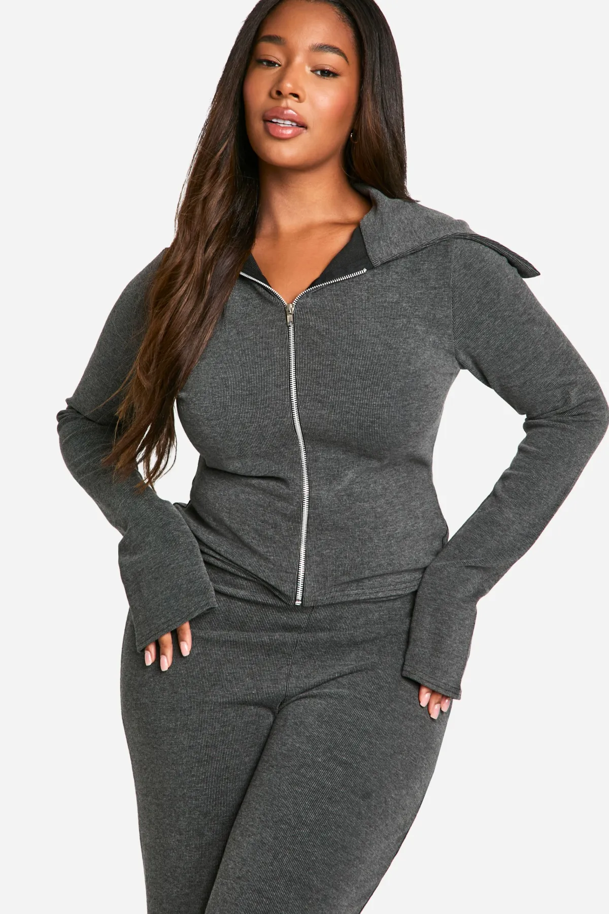boohoo Ensemble de détente bicolore Plus – Haut zippé et pantalon<Femme Ensembles