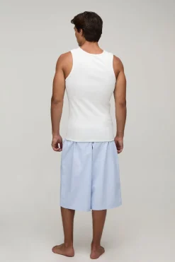 Ensemble De Détente Débardeur Côtelé Ajusté Musclé & Short Jort À Ceinture Contrastée