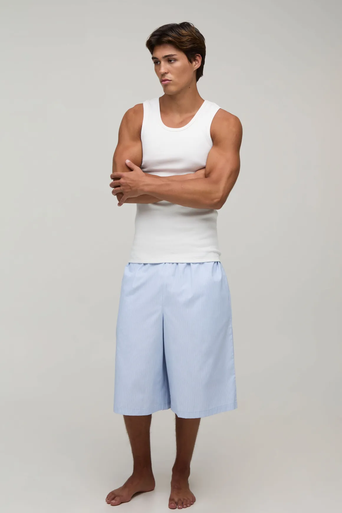 Ensemble De Détente Débardeur Côtelé Ajusté Musclé & Short Jort À Ceinture Contrastée