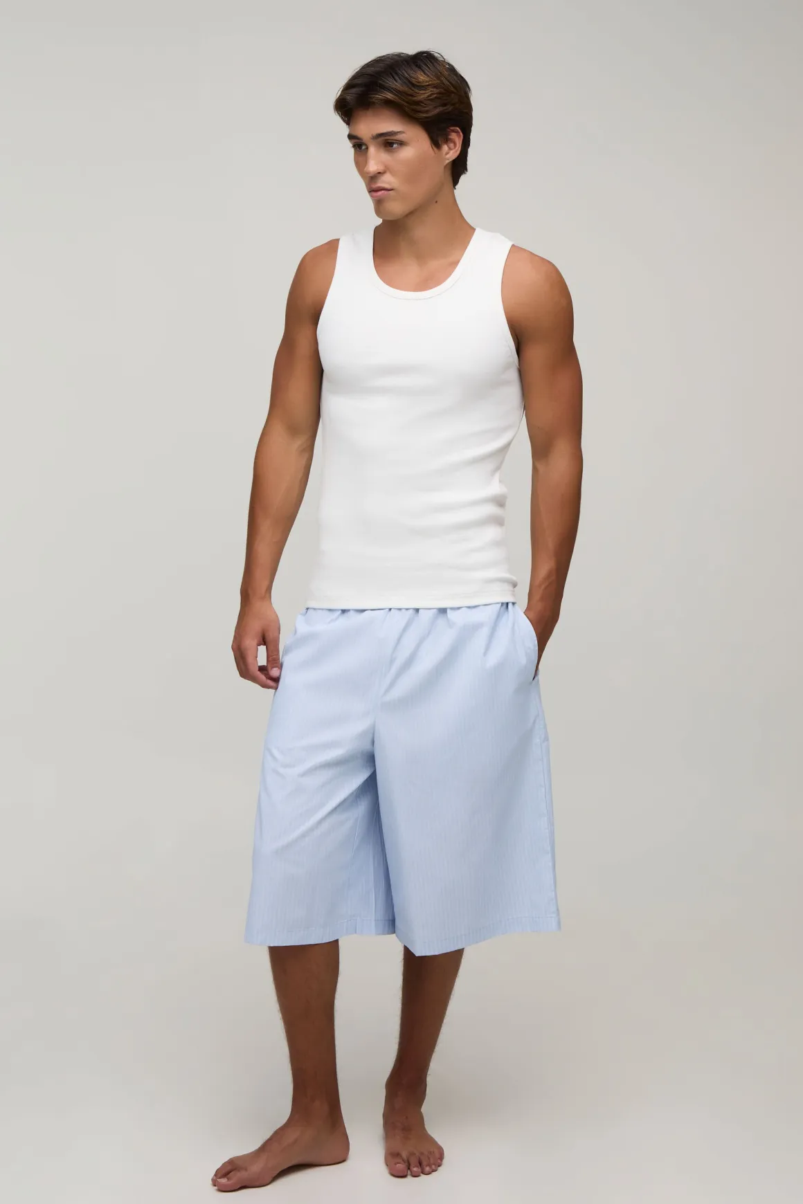 Ensemble De Détente Débardeur Côtelé Ajusté Musclé & Short Jort À Ceinture Contrastée