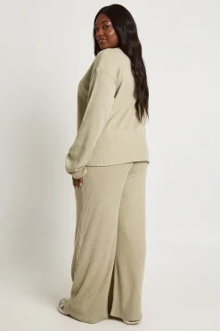 Ensemble De Détente Grande Taille Avec Haut À Manches Longues Froncé Devant Et Pantalon Large