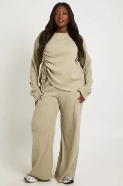 Ensemble De Détente Grande Taille Avec Haut À Manches Longues Froncé Devant Et Pantalon Large