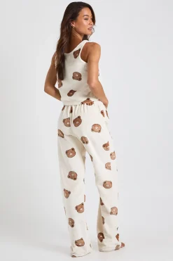 Ensemble de détente à imprimé ours grand en polaire : débardeur à fines bretelles et pantalon à jambes larges