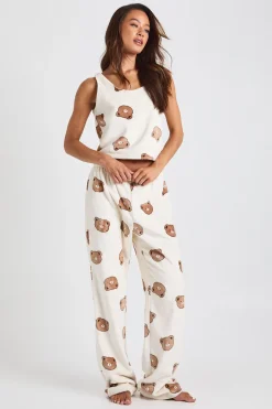 Ensemble de détente à imprimé ours grand en polaire : débardeur à fines bretelles et pantalon à jambes larges
