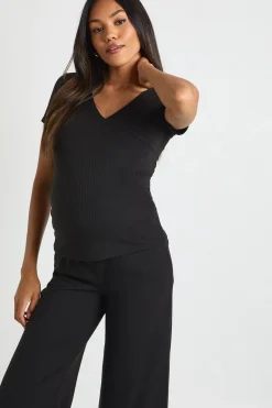Ensemble de détente maternité en côtes douces : top enveloppant & pantalon de détente