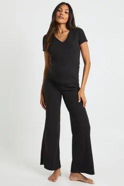 Ensemble de détente maternité en côtes douces : top enveloppant & pantalon de détente
