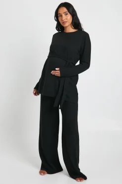 Ensemble de détente pour maternité à ceinture nouée, col rond et détail
