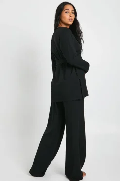 Ensemble de détente pour maternité à ceinture nouée, col rond et détail