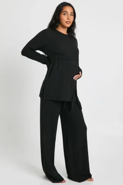 Ensemble de détente pour maternité à ceinture nouée, col rond et détail