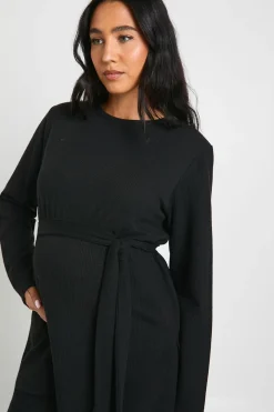Ensemble de détente pour maternité à ceinture nouée, col rond et détail