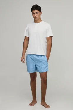 boohooMAN Ensemble De Détente T-shirt Henley À Manches Courtes Coupe Regular Et Short Boxy<Homme Vêtements Confort