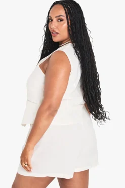 boohoo Ensemble de gilet et short effet lin en grande taille<Femme Ensembles