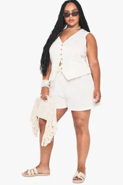 boohoo Ensemble de gilet et short effet lin en grande taille<Femme Ensembles