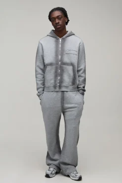 boohooMAN Ensemble De Jogging Ample À Casynthétiqueche Zippé Avec Coutures Spray, Détails Usés Et Appliqués<Homme Survêtements