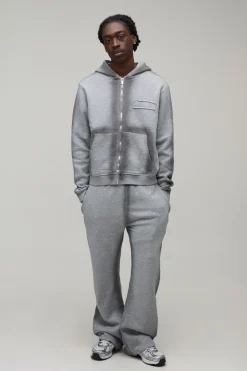 boohooMAN Ensemble De Jogging Ample À Casynthétiqueche Zippé Avec Coutures Spray, Détails Usés Et Appliqués<Homme Survêtements
