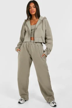 Ensemble De Jogging À Casynthétiqueche 3 Pièces Avec Crop Top À Ourlet Profond