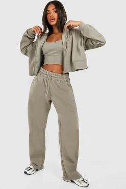 Ensemble De Jogging À Casynthétiqueche 3 Pièces Avec Crop Top À Ourlet Profond