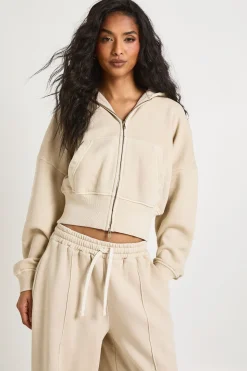 Ensemble De Jogging À Casynthétiqueche Double Zip Taille Cintrée Effet Délavé