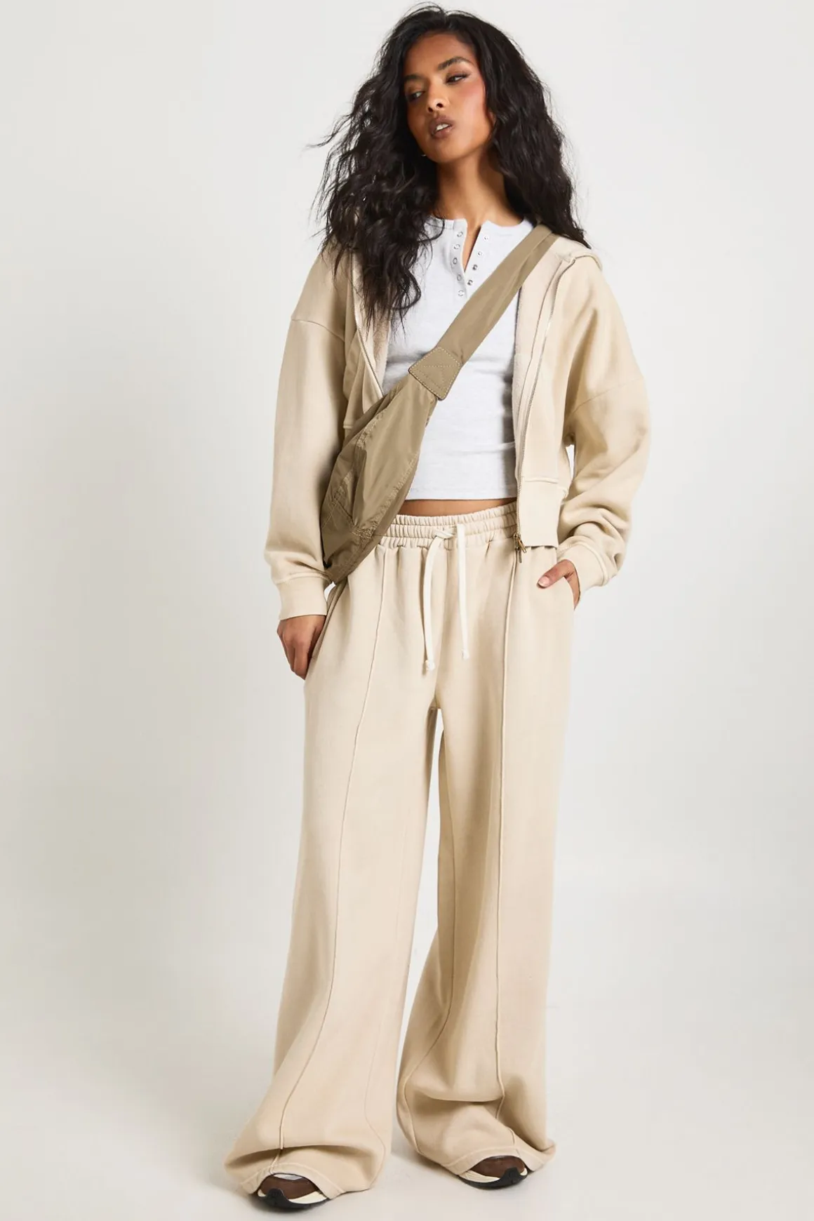 Ensemble De Jogging À Casynthétiqueche Double Zip Taille Cintrée Effet Délavé