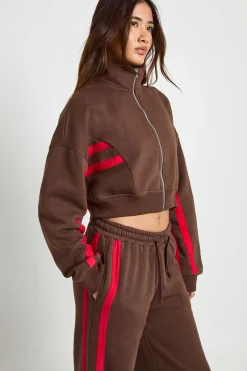 boohoo Ensemble De Jogging À Col Montant Avec Bandes Contrastées<Femme Looks Chocolat|Survêtements
