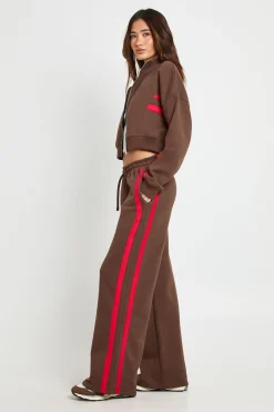 boohoo Ensemble De Jogging À Col Montant Avec Bandes Contrastées<Femme Looks Chocolat|Survêtements