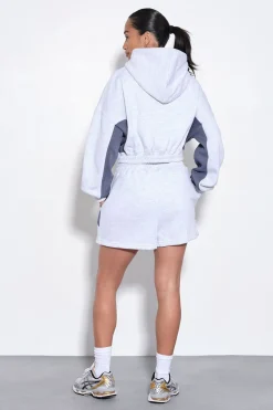 boohoo Ensemble De Jogging Court À Casynthétiqueche Zippé Avec Panneaux Contrastés<Femme Survêtements|Survêtements