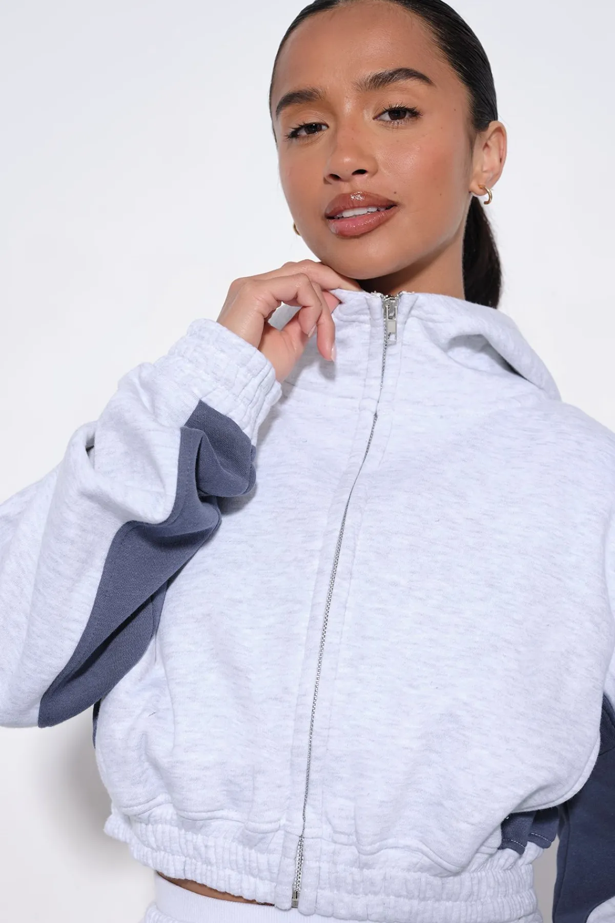 boohoo Ensemble De Jogging Court À Casynthétiqueche Zippé Avec Panneaux Contrastés<Femme Survêtements|Survêtements